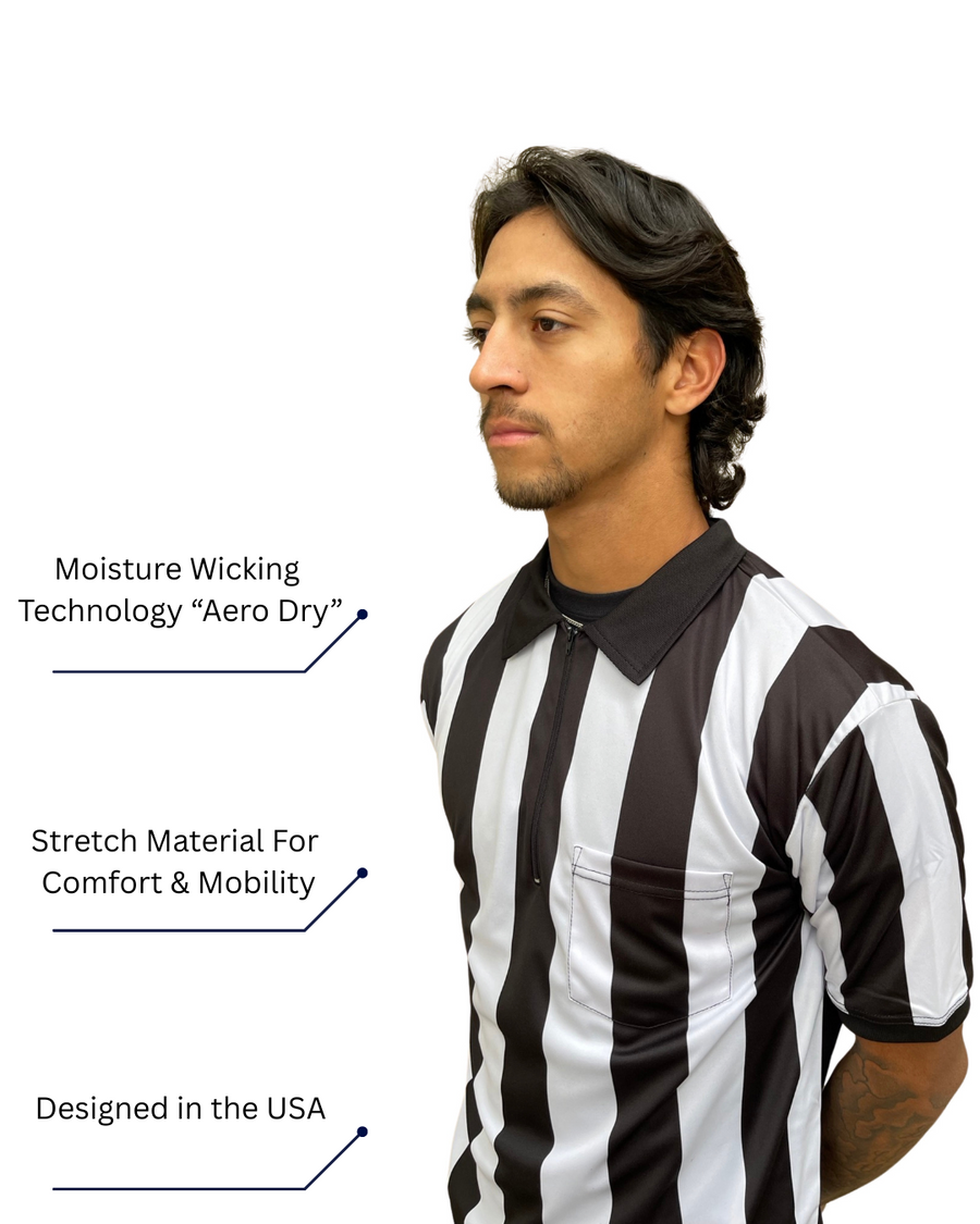 2 1/4 (2.25 inches) Striped Performance Football Sublimated Referee Shirt  | by Officials Depot LLC