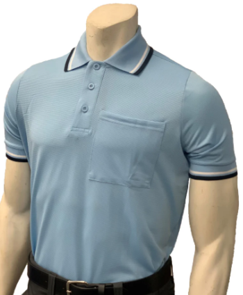 Smitty Body Flex Short Sleeve Umpire Shirt- Powder Blue w/ Navy