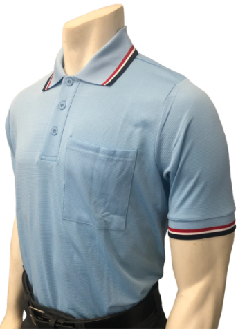 Smitty Body Flex Short Sleeve Umpire Shirt- Powder Blue w/ Red