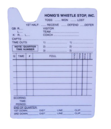 Honig's Plastic Reusable Football Information Card
